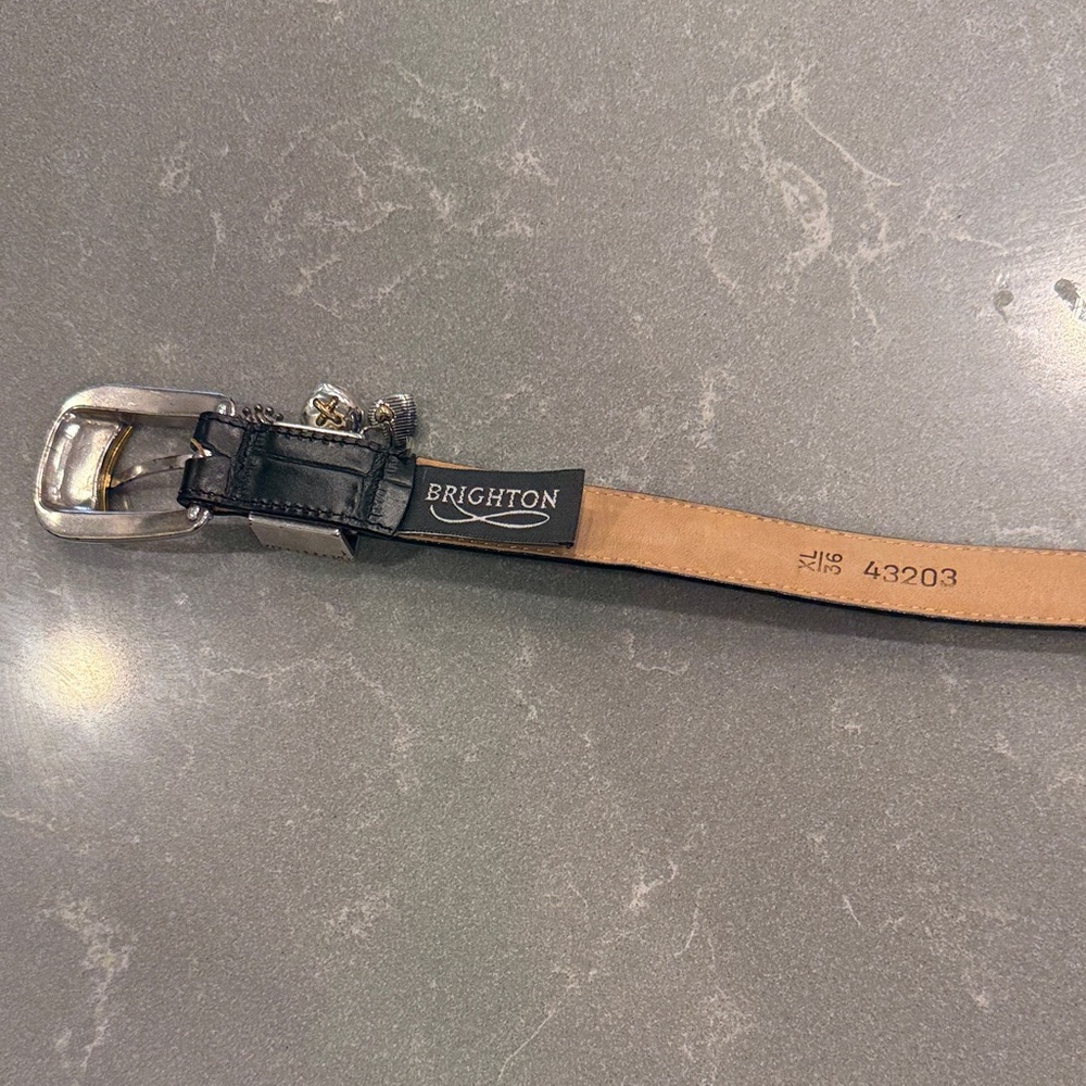 Brighton Black Leather Belt with Silver-Tone Heart Charms - Picture 3 of 4